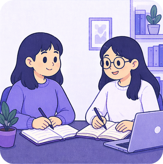 Two girls studying Chinese